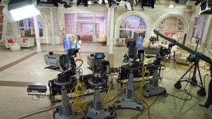 An undated image shows recording equipment at QVC Studio Park in Pennsylvania. The TV shopping network has announced plans to merge with its rival, HSN Inc.
